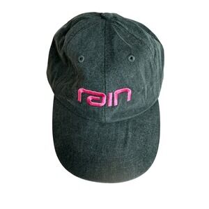 Rain Baseball Cap Charcoal Gray Pink Embroidered Logo Adjustable Strap